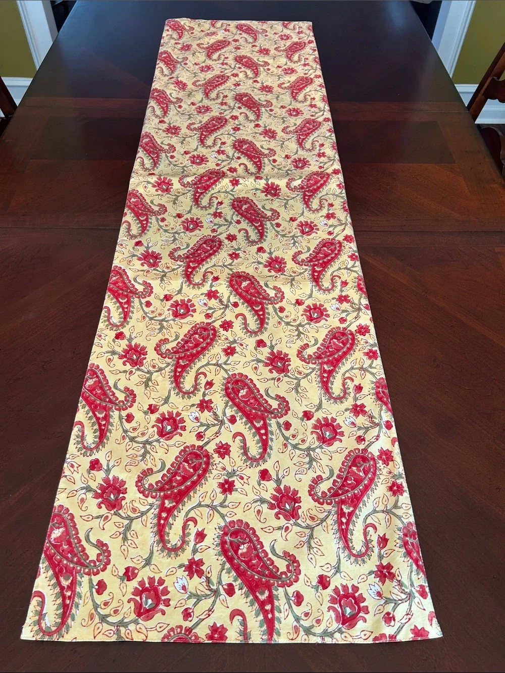 Pottery Barn Yellow and Red Paisley Table Runner 18”x90”